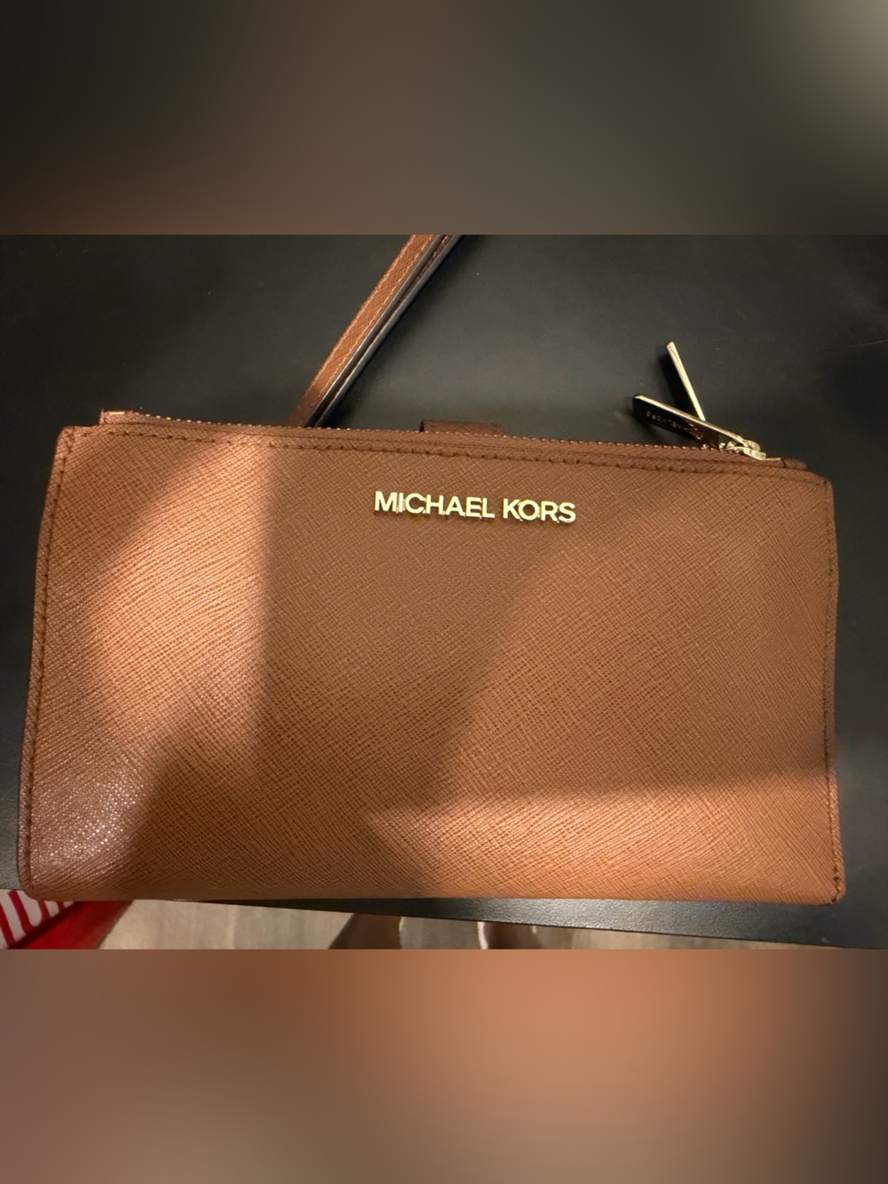 Michael Kors Brown Leather Folding Wallet with Gold Logo